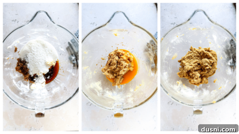 Process shot of cookie dough being mixed in a stand mixer