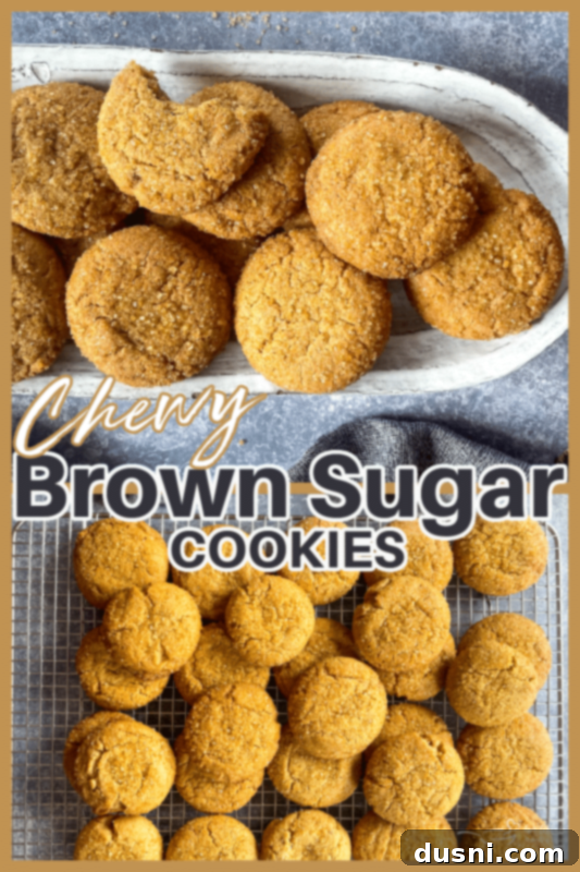 Chewy Brown Sugar Delights 11 A stack of golden-brown brown sugar cookies, highlighting their soft texture and sweet appeal.