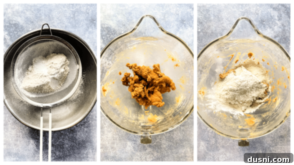 Chewy Brown Sugar Delights 6 A bowl of dry ingredients for cookies, including flour, baking soda, and salt, ready to be mixed.