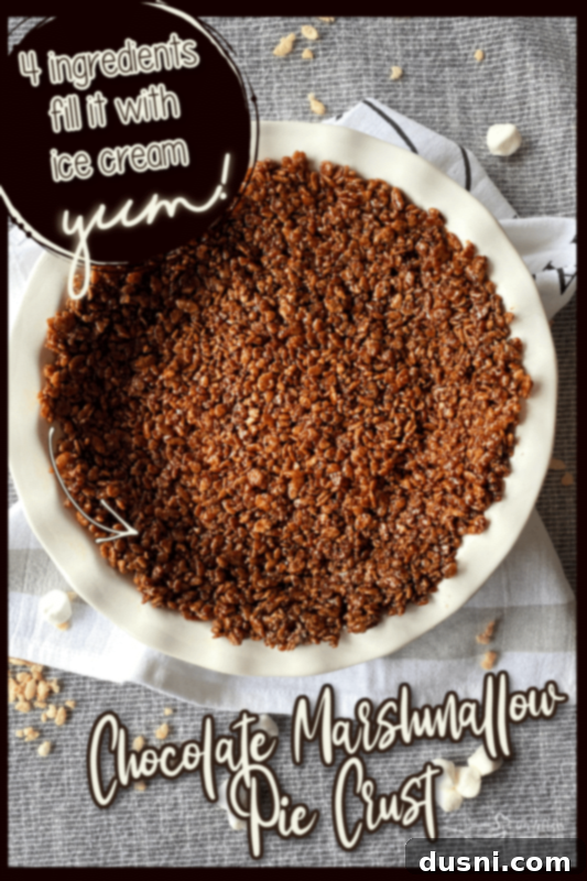 Hot Cocoa Thumbprint Delights 19 Pinterest image with text "Chocolate Marshmallow Pie Crust" and a visual of the pie.