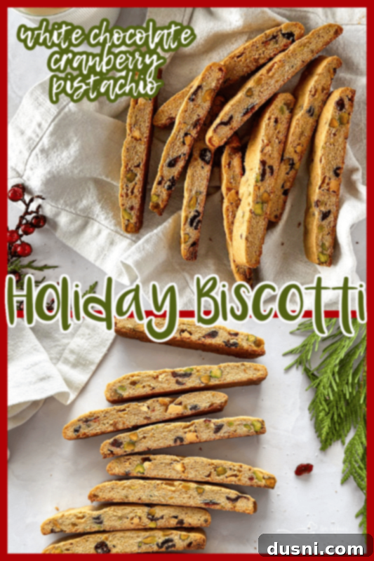 Assortment of Holiday Biscotti, some dipped in white chocolate and pistachios.