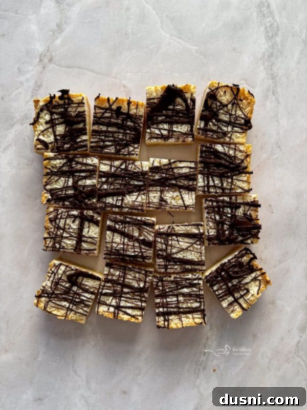 Decadent Coconut Macaroon Blondies 13 Drizzling melted chocolate over cooled Coconut Macaroon Blondies
