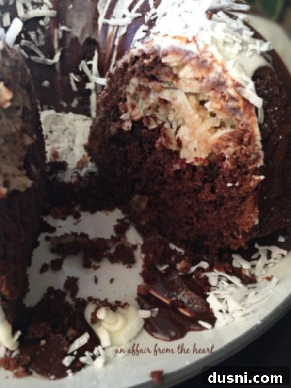 Decadent Coconut Macaroon Blondies 3 Chocolate Macaroon Tunnel Cake with a slice taken out