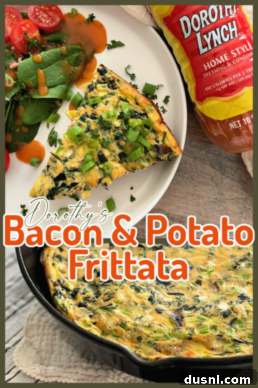 Dorothy's Hearty Bacon & Potato Frittata 11 Plated slice of Dorothy's Bacon & Potato Frittata with a side salad