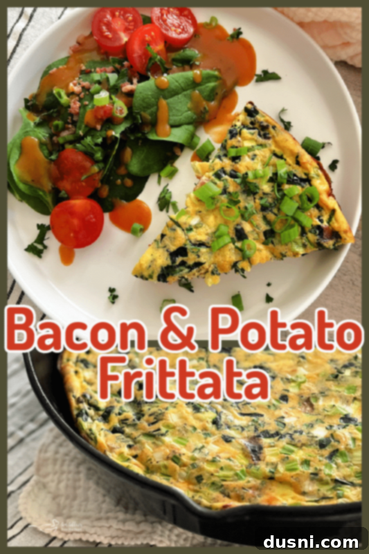 Dorothy's Hearty Bacon & Potato Frittata 17 Two slices of frittata on a cutting board, garnished with fresh herbs