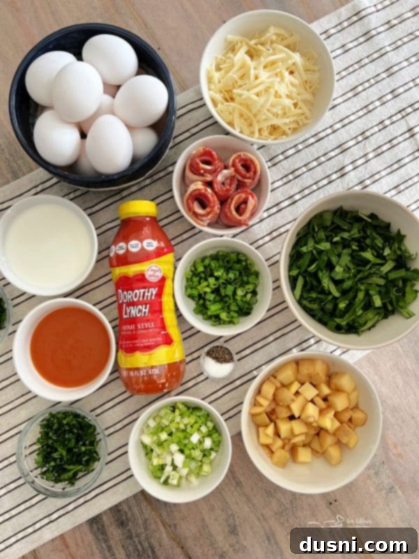 Dorothy's Hearty Bacon & Potato Frittata 5 Close-up of the frittata batter being poured into a cast iron skillet with cooked potatoes and bacon