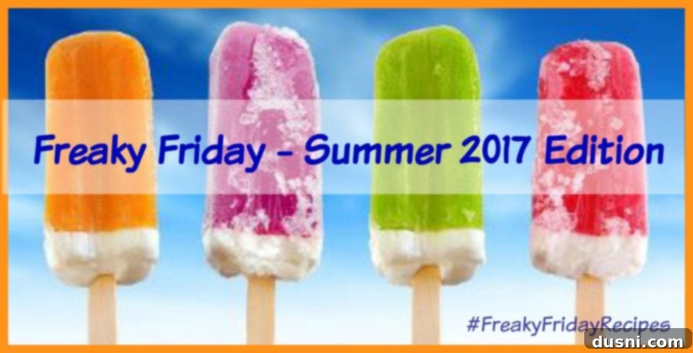 Freaky Friday Summer 2017 banner, a colorful collage of food and blog logos.