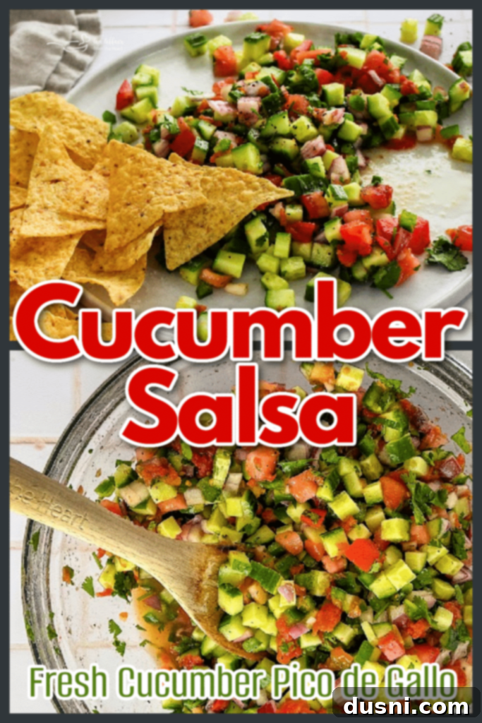A single serving of cucumber salsa in a small white bowl.