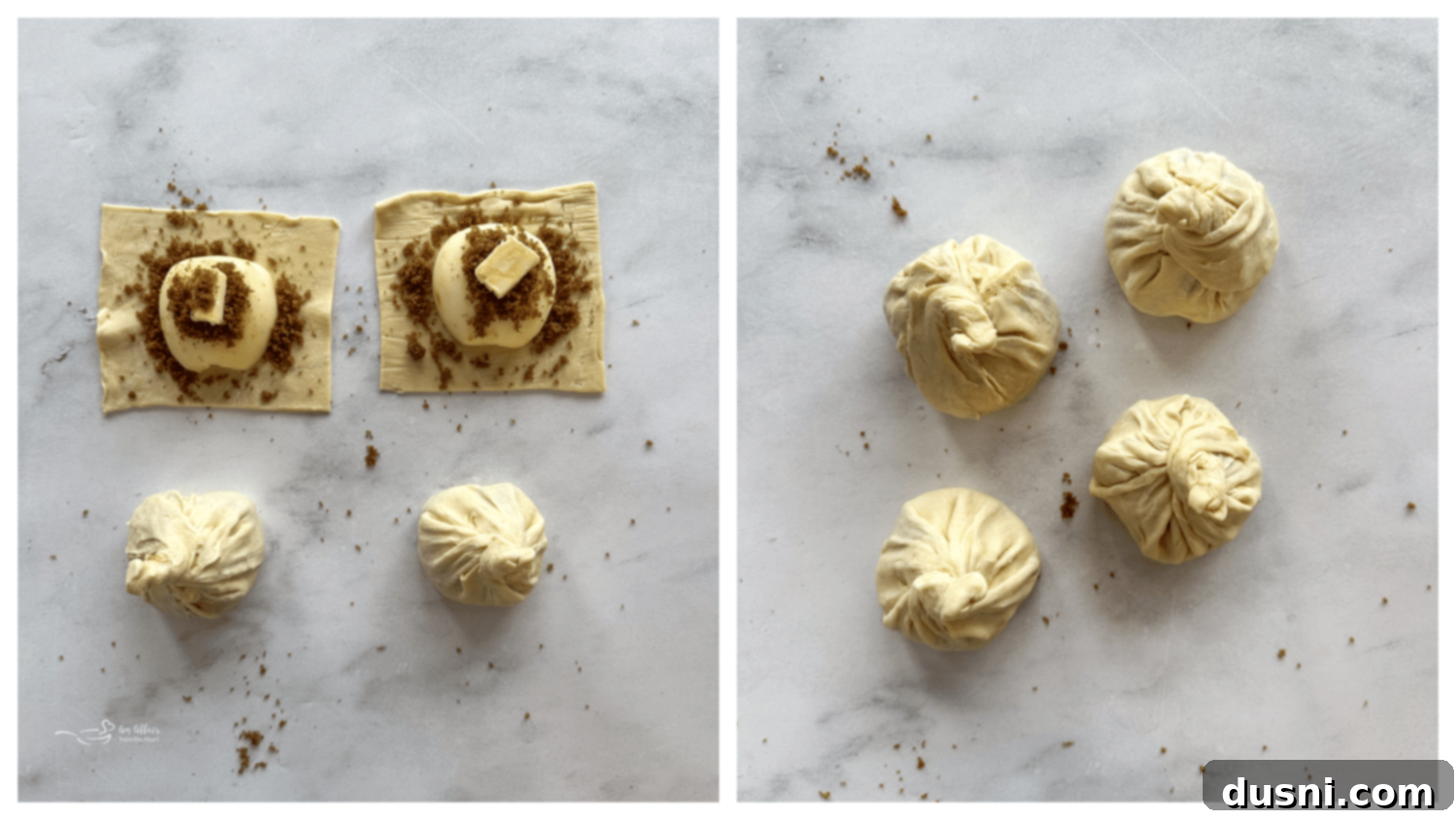 Apple Dumpling Prep: Spiced Apple on Pastry