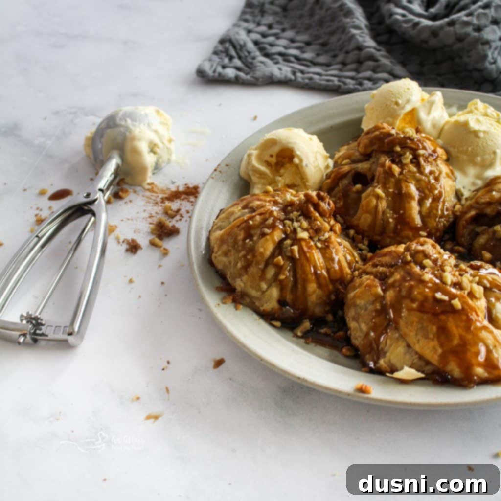 Close-up of Apple Dumplings with Spiced Rum Caramel Sauce