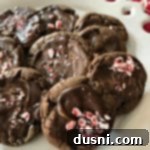 Mint Chocolate Cookie Delights 15 close up Chocolate Mint Candy Cookies on a white platter