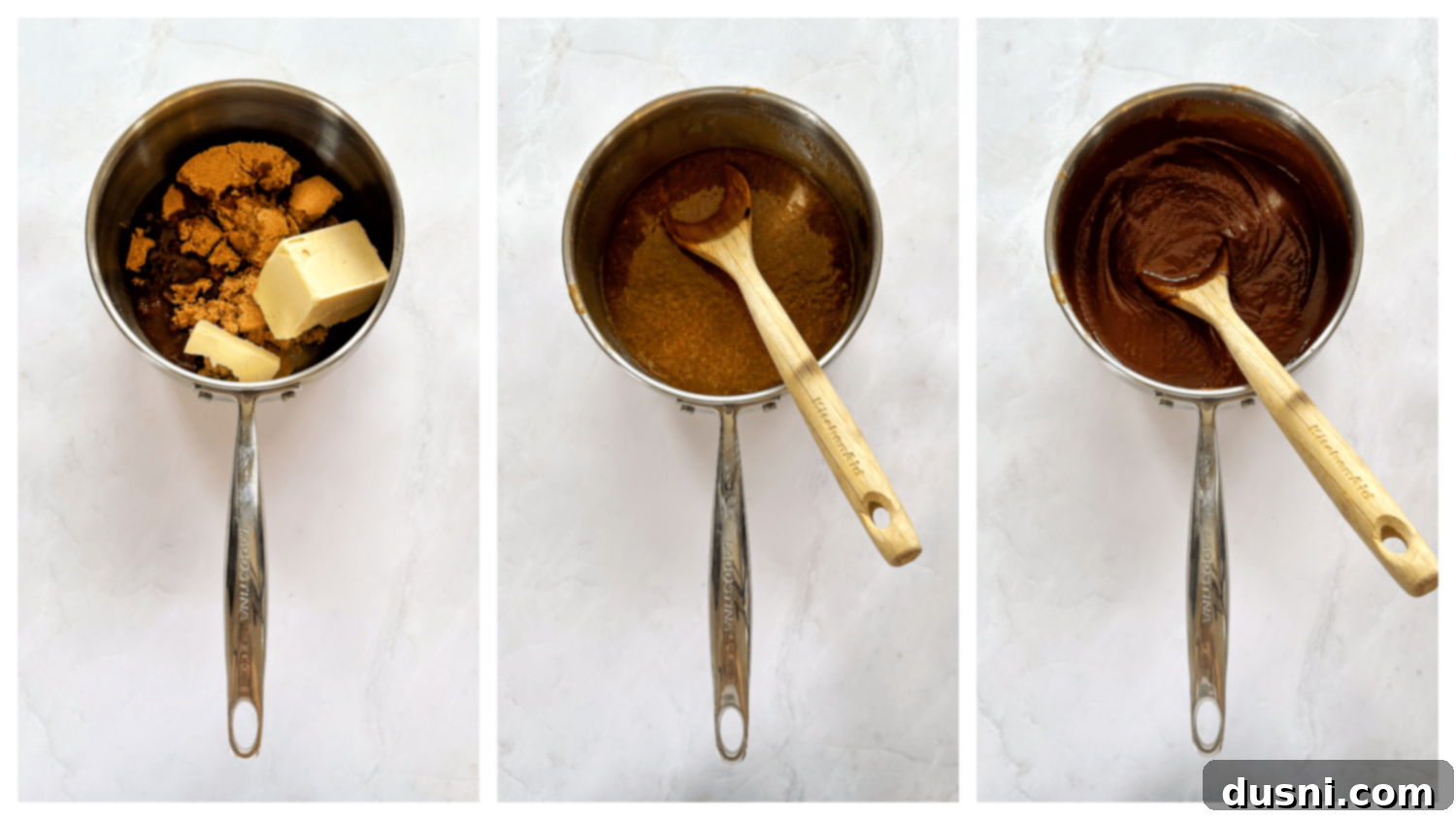Mint Chocolate Cookie Delights 7 First step of the recipe: Melting butter, sugar, and water in a saucepan.