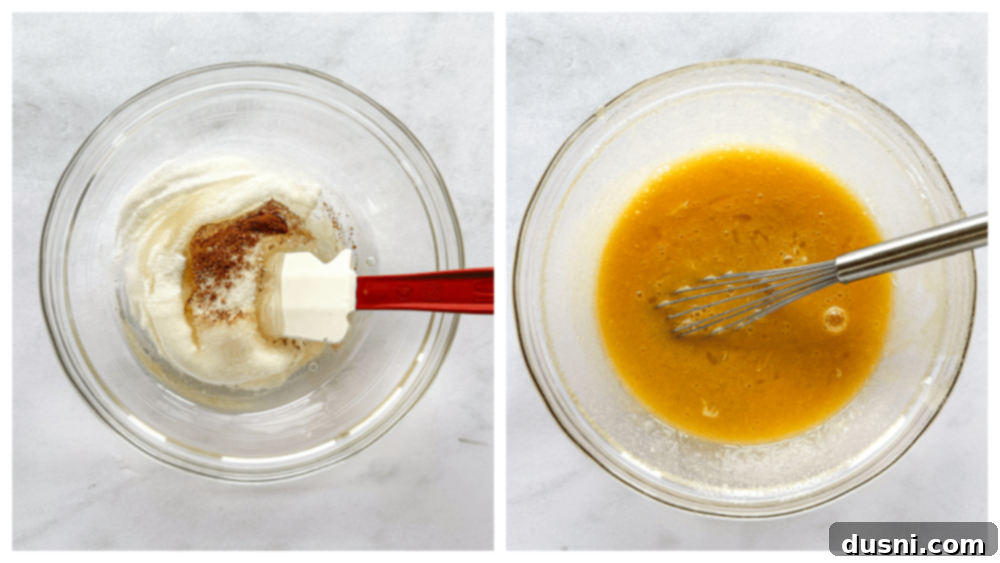 Whisking the pecan pie filling ingredients in a bowl.