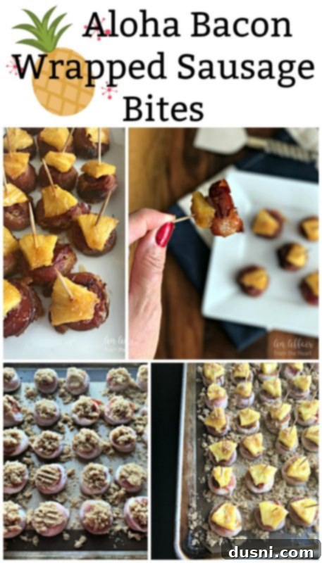 Aloha Bacon Wrapped Sausage Poppers 3 Close-up of Aloha Bacon Wrapped Sausage Bites ready to serve