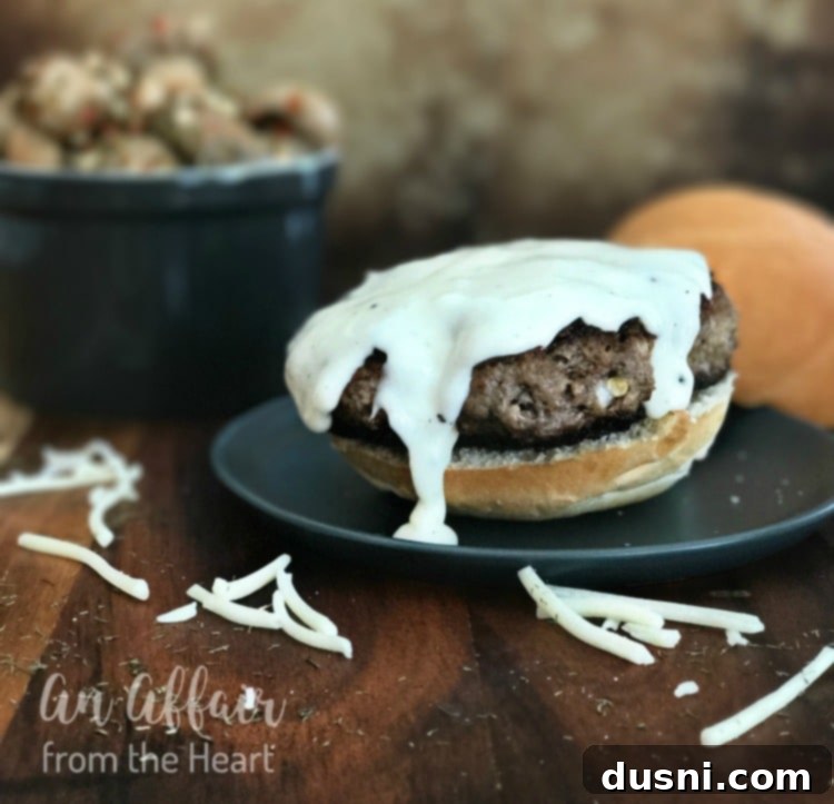 Monterey Jack-Smothered Green Chile Mushroom Burger 9 Green Chile Mushroom Burger with Monterey Jack Cheese Sauce