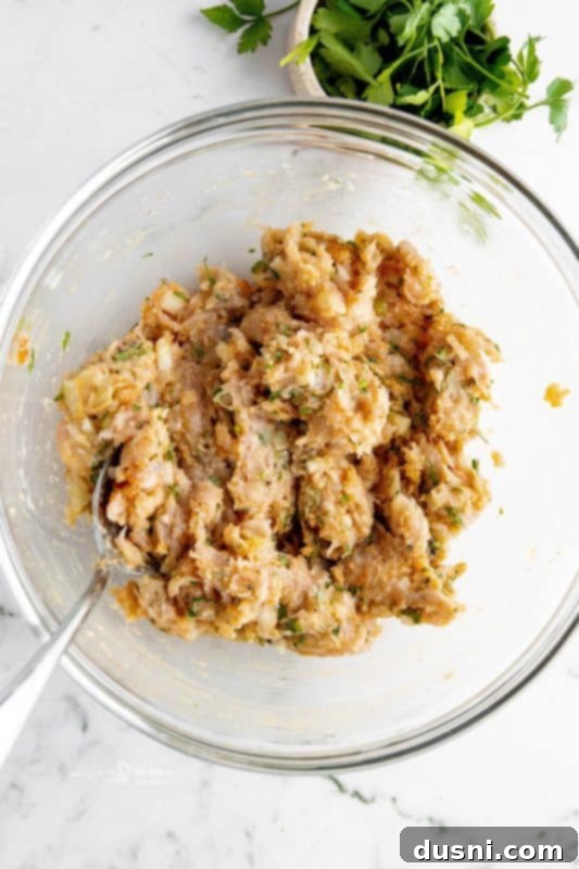 Crispy Air Fryer Turkey Meatballs 8 Mixing the meatball ingredients in a bowl.