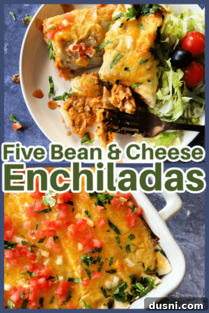 Plated Five Bean and Cheese Enchiladas with a side salad