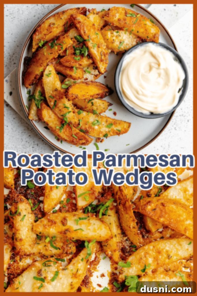 Roasted Parmesan Garlic Potato Wedges served in a bowl, ready to eat.