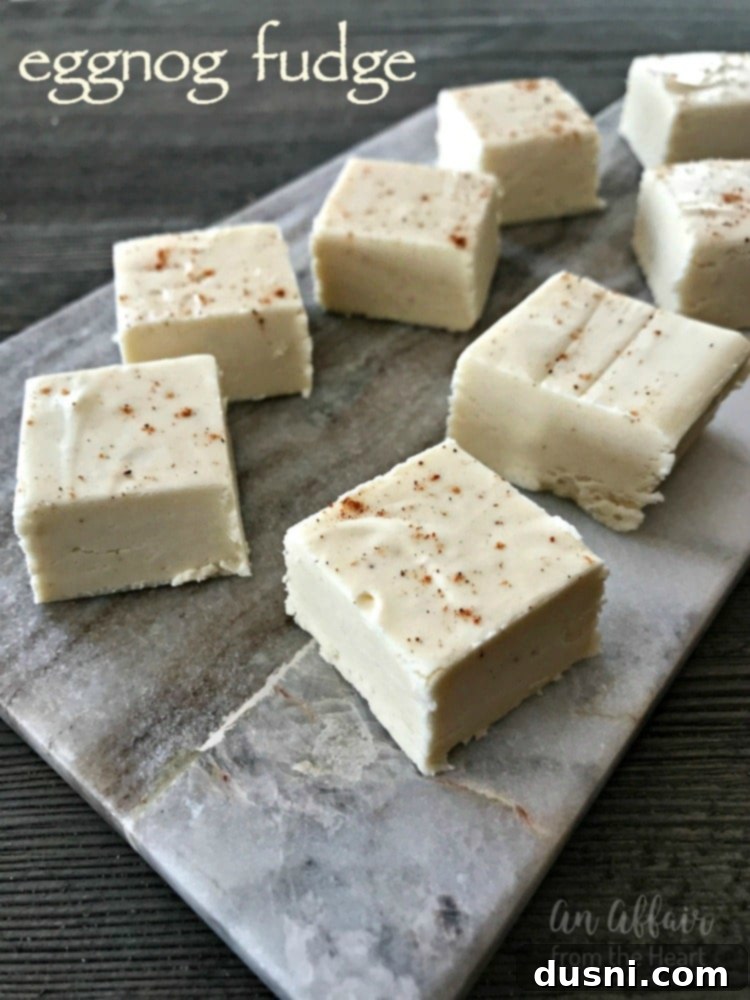 Yuletide Eggnog Bliss 9 A beautiful hero shot of Eggnog Fudge, showcasing its inviting texture and festive presentation.