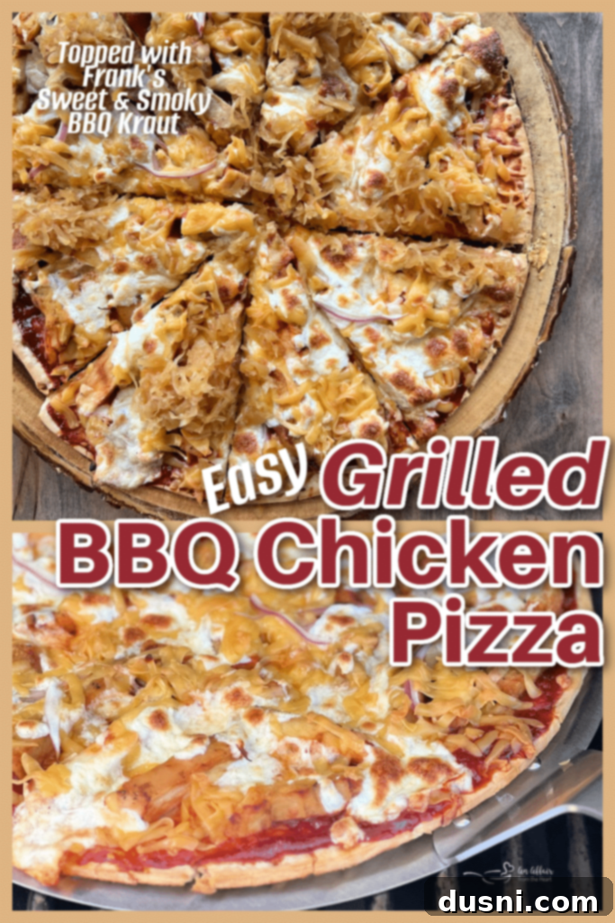 Pin-friendly image of Grilled BBQ Chicken Pizza with Kraut ready for social sharing.