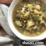 Autumn Bounty Pot 12 Overhead of Rustic Harvest Stew in a white bowl