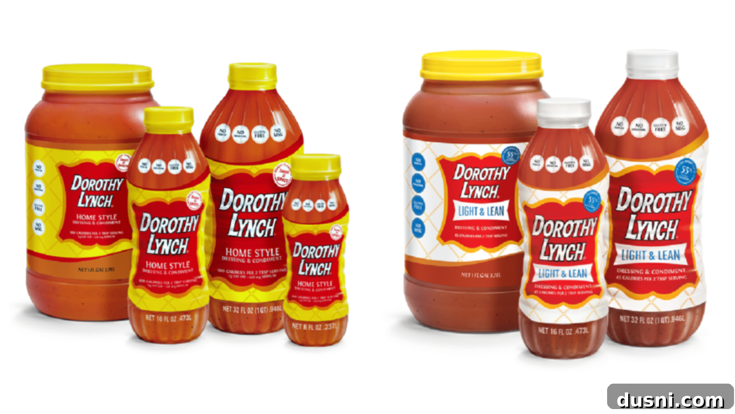 Photo compliments of Dorothy Lynch A selection of Dorothy Lynch Dressings, showcasing their classic bottles.