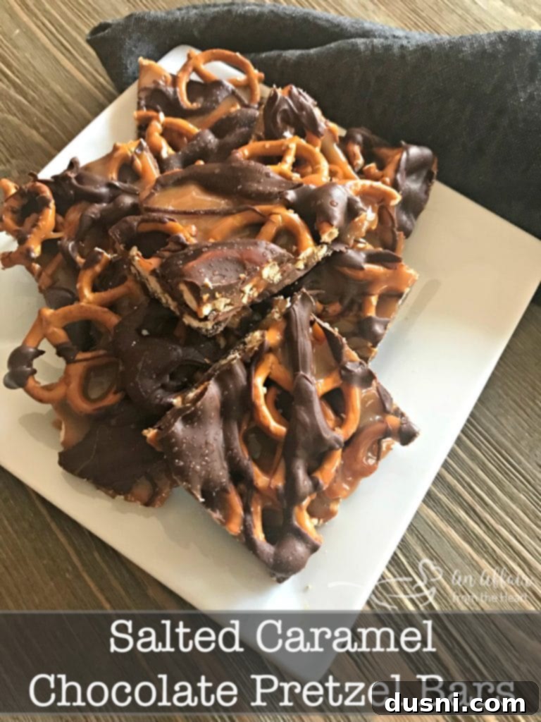 Sweet Salty Chocolate Pretzel Delight 15 Salted Caramel Chocolate Pretzel Bars, a perfect no-bake dessert