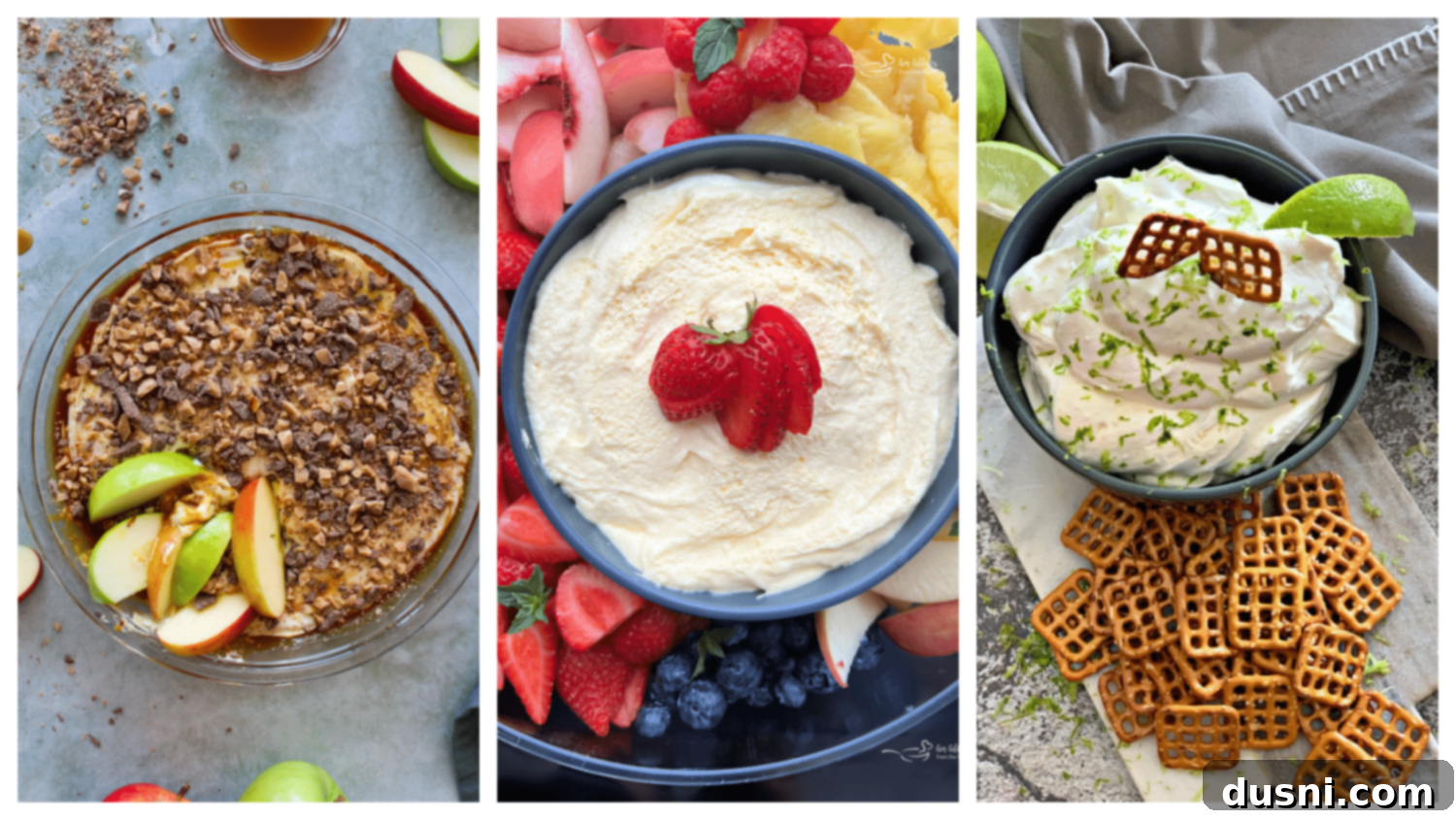 Irresistible Dips for Every Occasion 27 A vibrant collage showcasing a variety of sweet dip recipes.