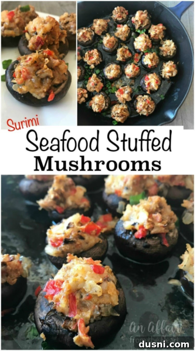 Creamy Surimi Stuffed Mushrooms 3 Overhead shot of Surimi Seafood Stuffed Mushrooms on a platter