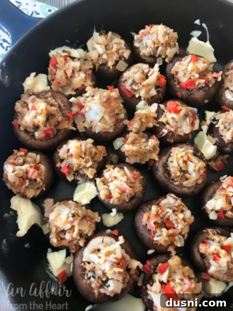 Creamy Surimi Stuffed Mushrooms 8 Ingredients for Surimi Seafood Stuffed Mushrooms laid out for prep