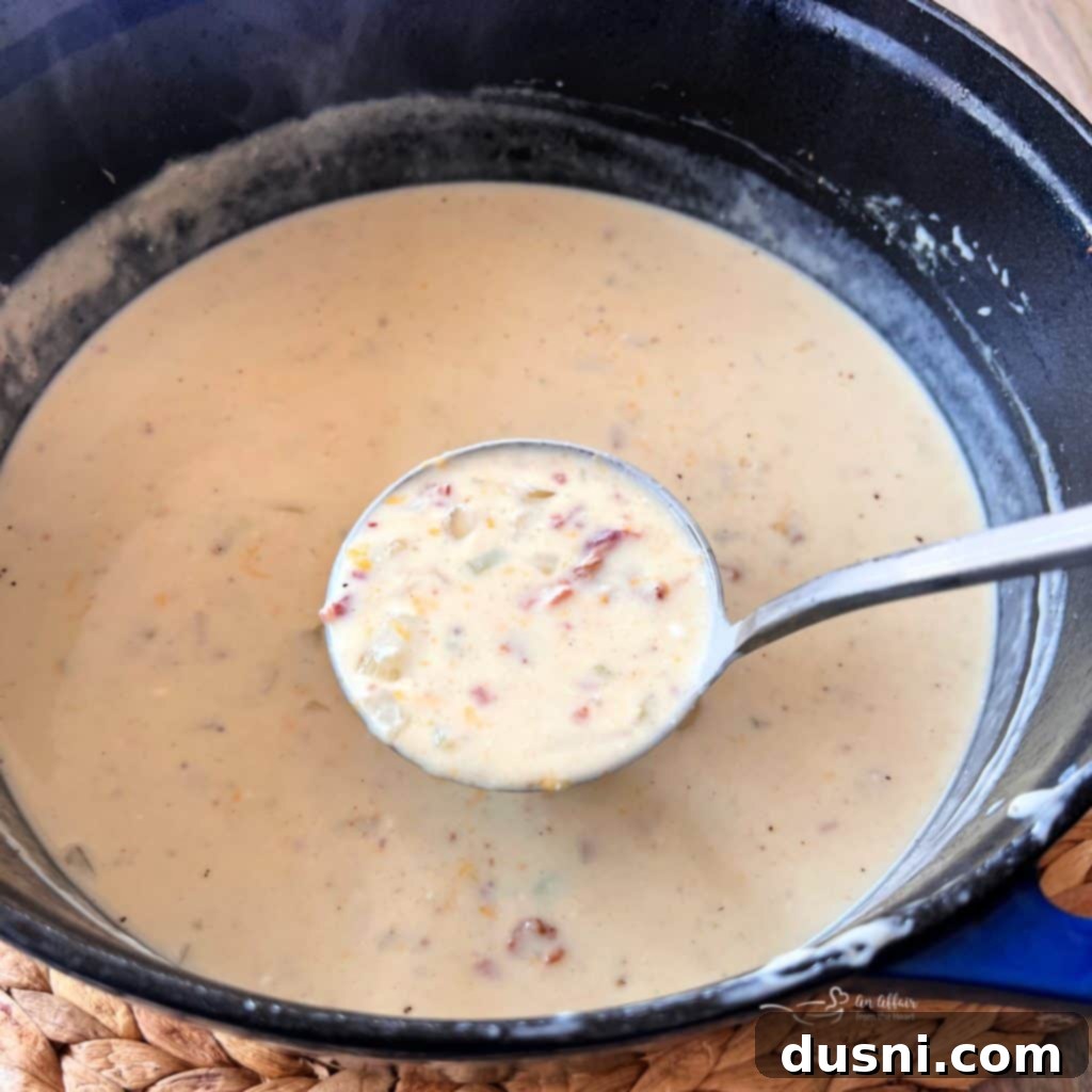 Rich and Velvety Bacon Soup 12 Pinterest graphic for Creamy Bacon Soup.