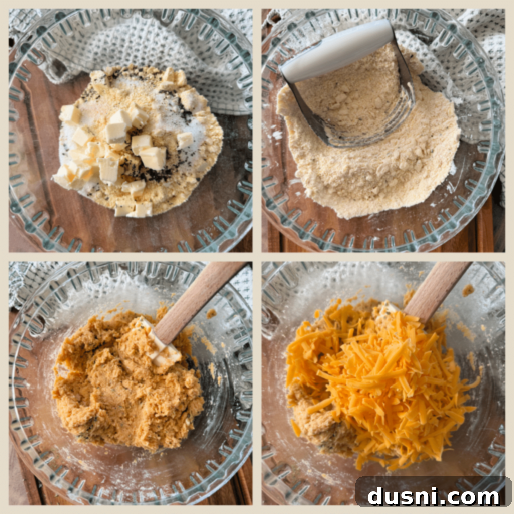 Dorothys Golden Cornbread Drops 6 Dry ingredients like flour, cornbread mix, sugar, garlic powder, and parsley are mixed in a bowl.