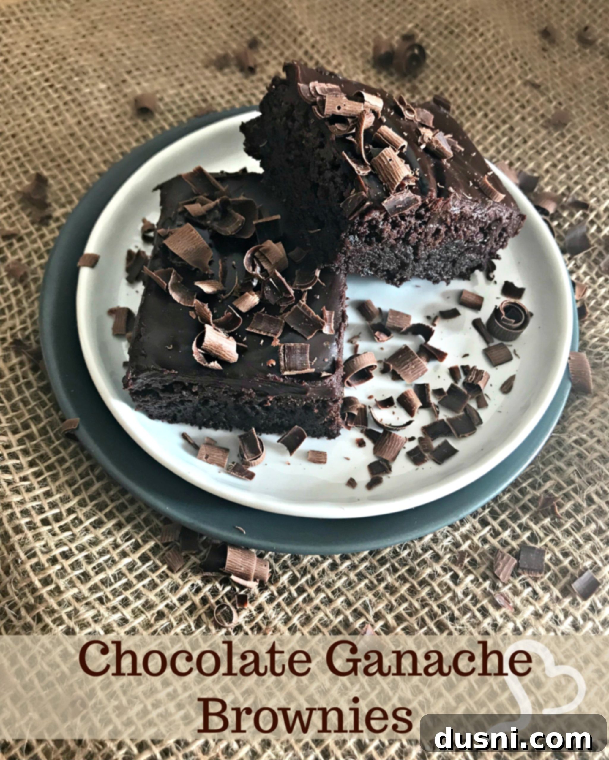 Hero shot of a plate of Chocolate Ganache Brownies