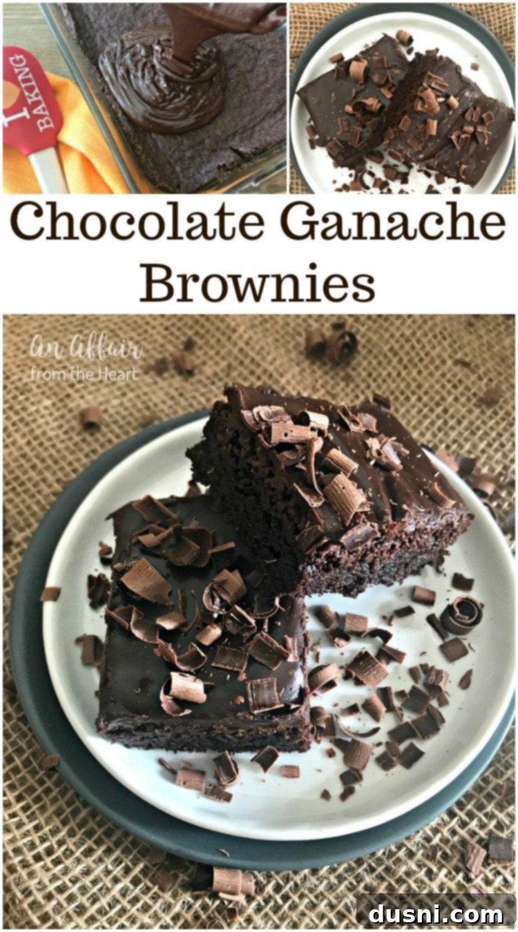 Close-up of a fudgy chocolate ganache brownie square