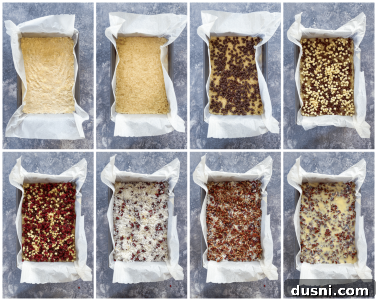 Crimson & Cacao Dream Bars 10 Sprinkling semi-sweet chocolate chips over the partially baked crust for Double Chocolate Cranberry Magic Bars.