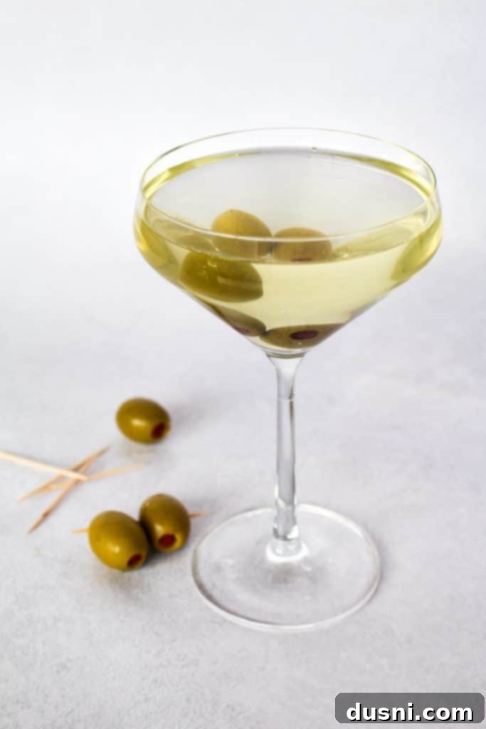 2024's Top 10 Recipes 9 Close-up of a Dirty Vodka Martini with olives