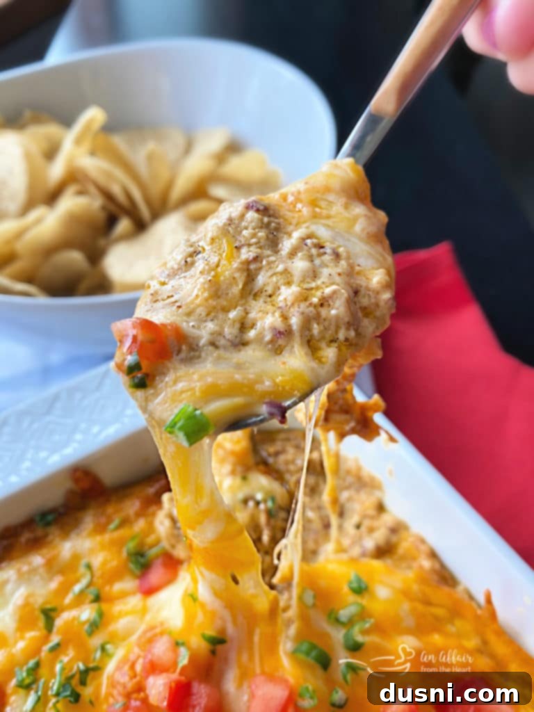 Hot Taco Five Bean Dip on a spoon, illustrating another delightful recipe using Paisley Farm products.