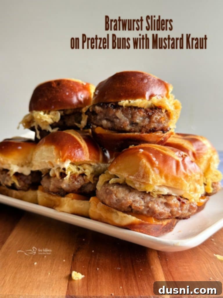 Hero shot of the Bratwurst Sliders, perfectly golden and garnished, highlighting their delicious appeal.