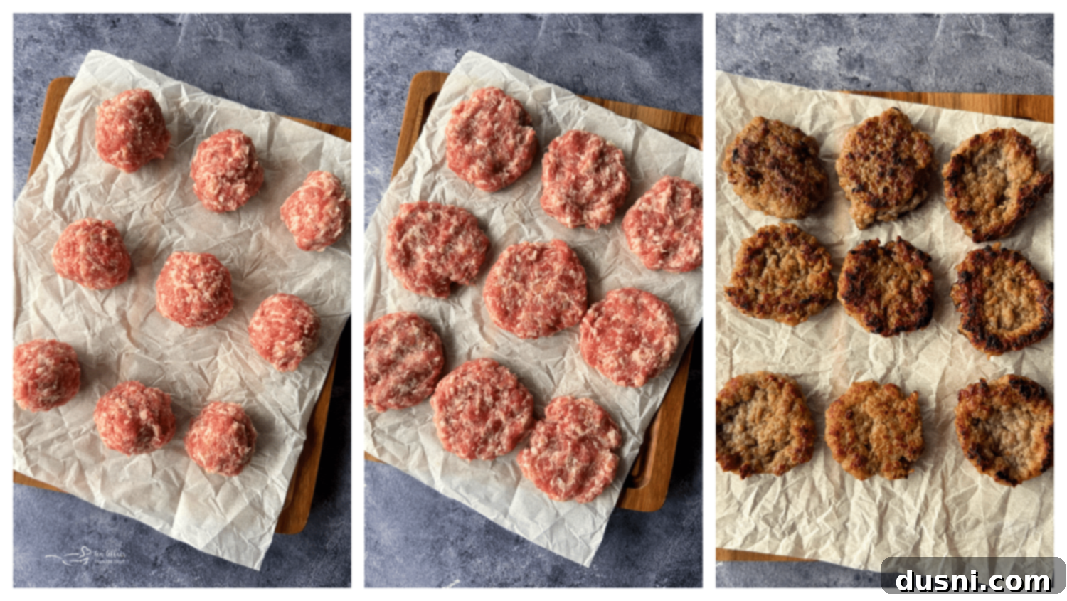 Step 1: Raw bratwurst patties formed from removed casings, ready for cooking.