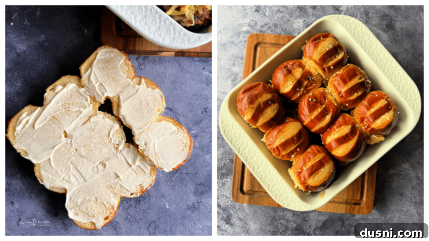 Step 4: Topping brat patties with Frank's Mustard Kraut before adding top buns.