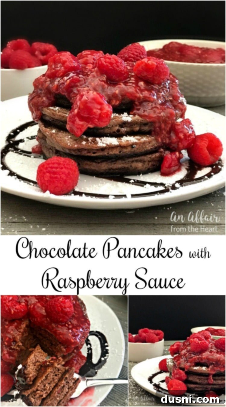 Close-up of Chocolate Pancakes with Raspberry Sauce - A Sweet Affair