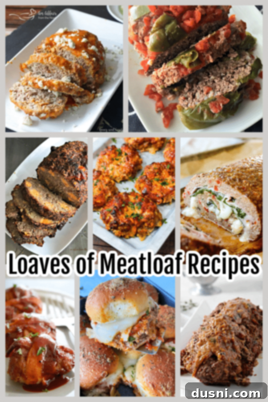 A diverse collection of various meatloaf dishes, emphasizing gourmet and creative presentations