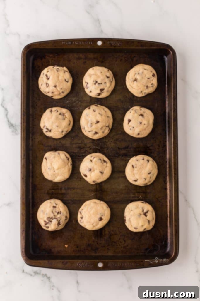 Tiny Chocolate Chip Delights 9 Close-up of cookie dough mixed with mini chocolate chips in a bowl.