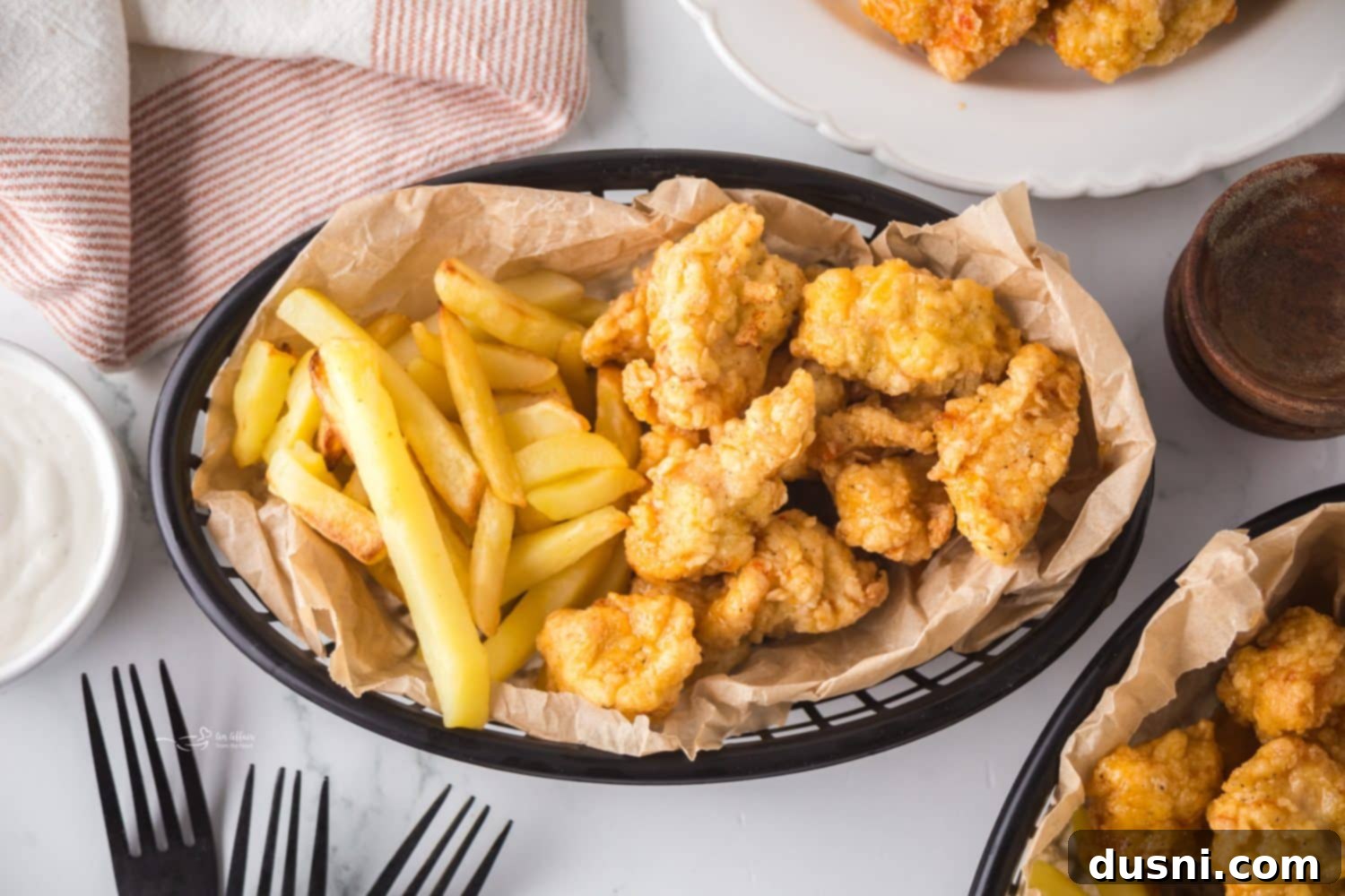 Hot Honey Glazed Crispy Popcorn Chicken 5 Steps for making Hot Honey Popcorn Chicken shown in a collage