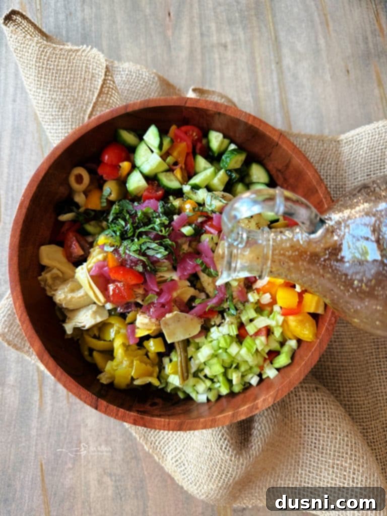 Colorful Mediterranean Pickled Vegetable Salad in a large serving bowl