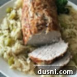 Pork Roast & Sauerkraut on a white serving plate