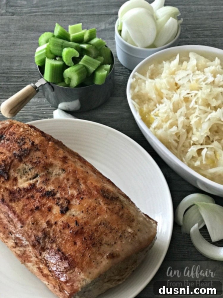 Pork Roast & Sauerkraut, showing ingredients prepared