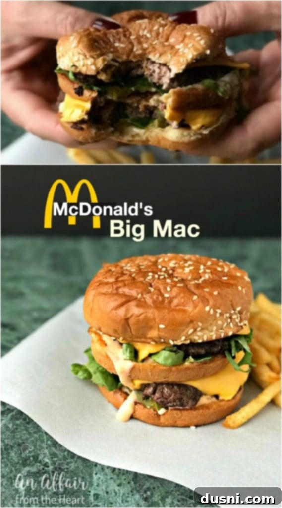Double image showcasing the homemade Big Mac, emphasizing its layered construction and deliciousness.