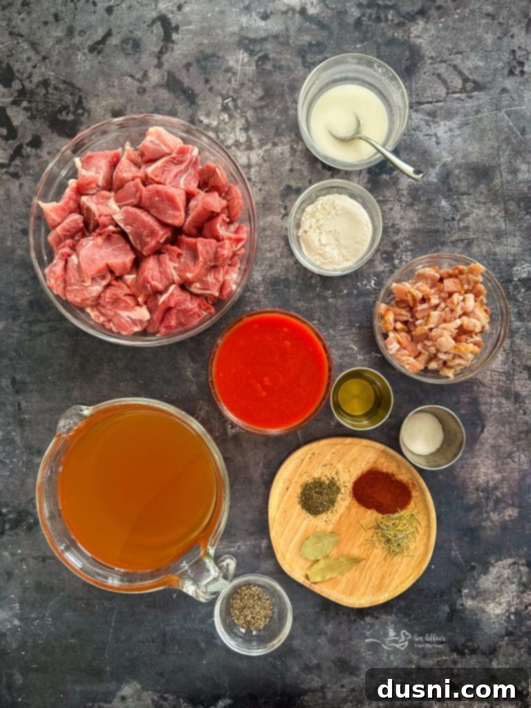 Hearty Pork Stew 5 A bowl of rustic pork stew with fresh parsley garnish.