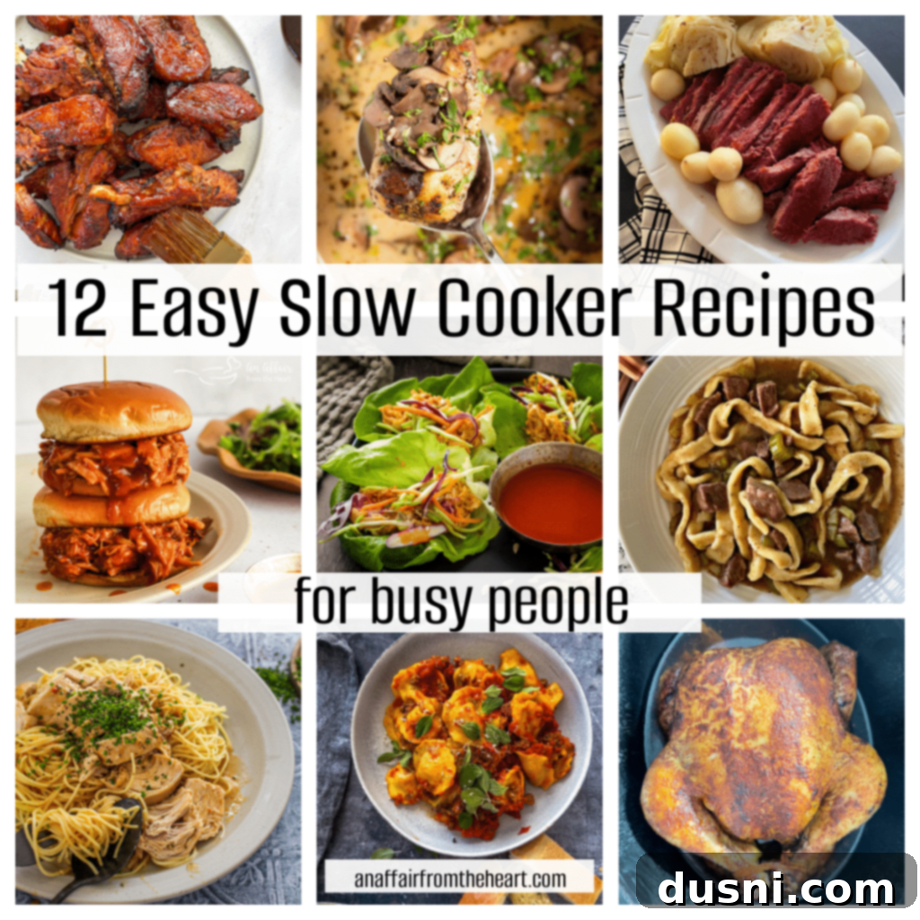12 Simple Slow Cooker Delights 4 Another Pinterest graphic for easy crockpot recipes.